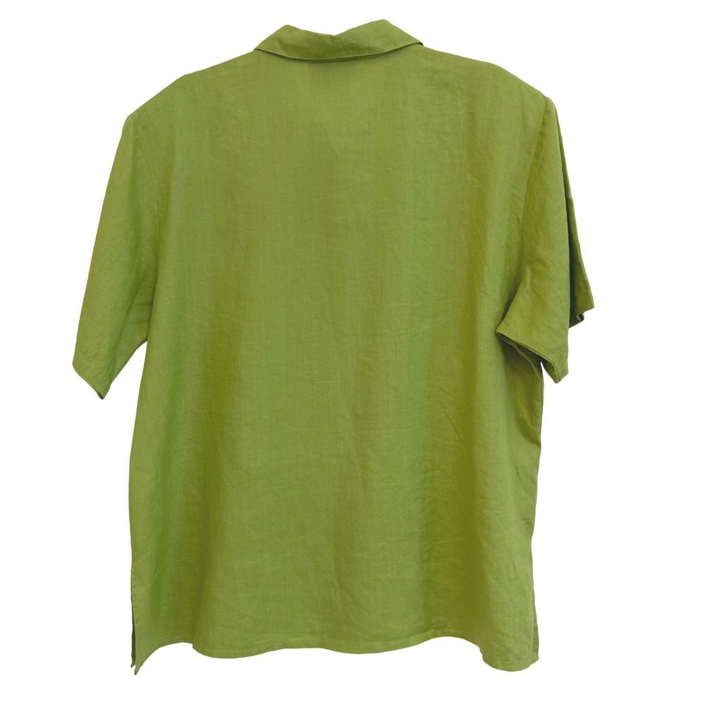 Passion Francais Vtg Lime Green 100% Linen Embroidered Button Down Shirt Sz 20 - Picture 4 of 8